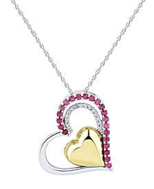 Ruby (3/8 ct. t.w.) & Diamond (1/20 ct. t.w.) Double Heart 18" Pendant Necklace in Sterling Silver & 14k Gold