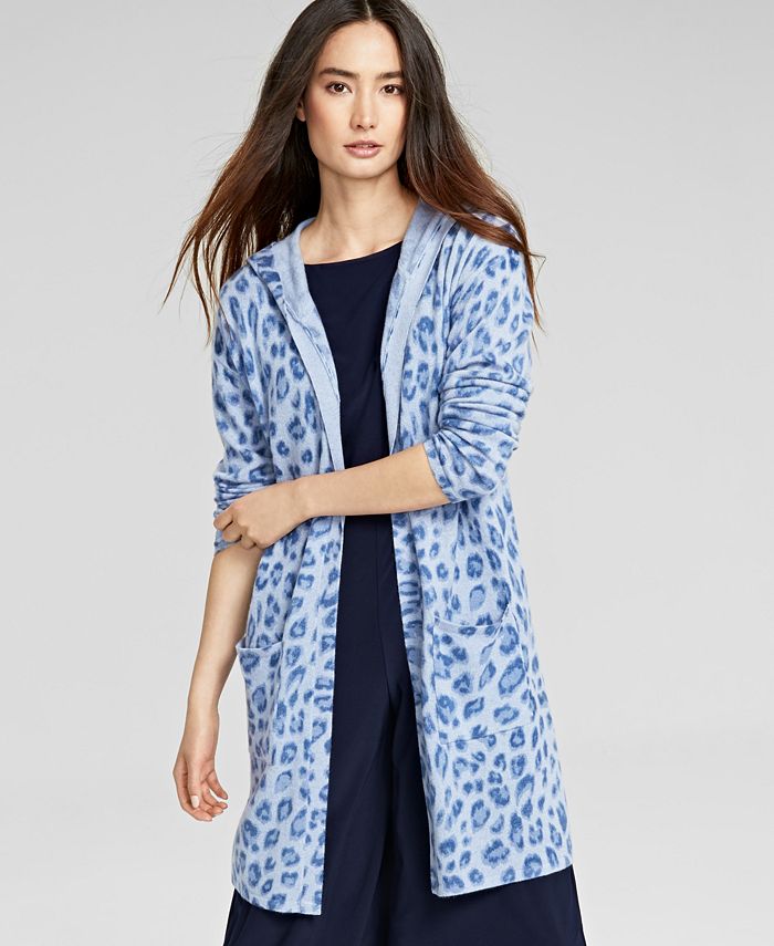 Charter Club Petite Cashmere Printed Open-Front Hoodie, Created for ...
