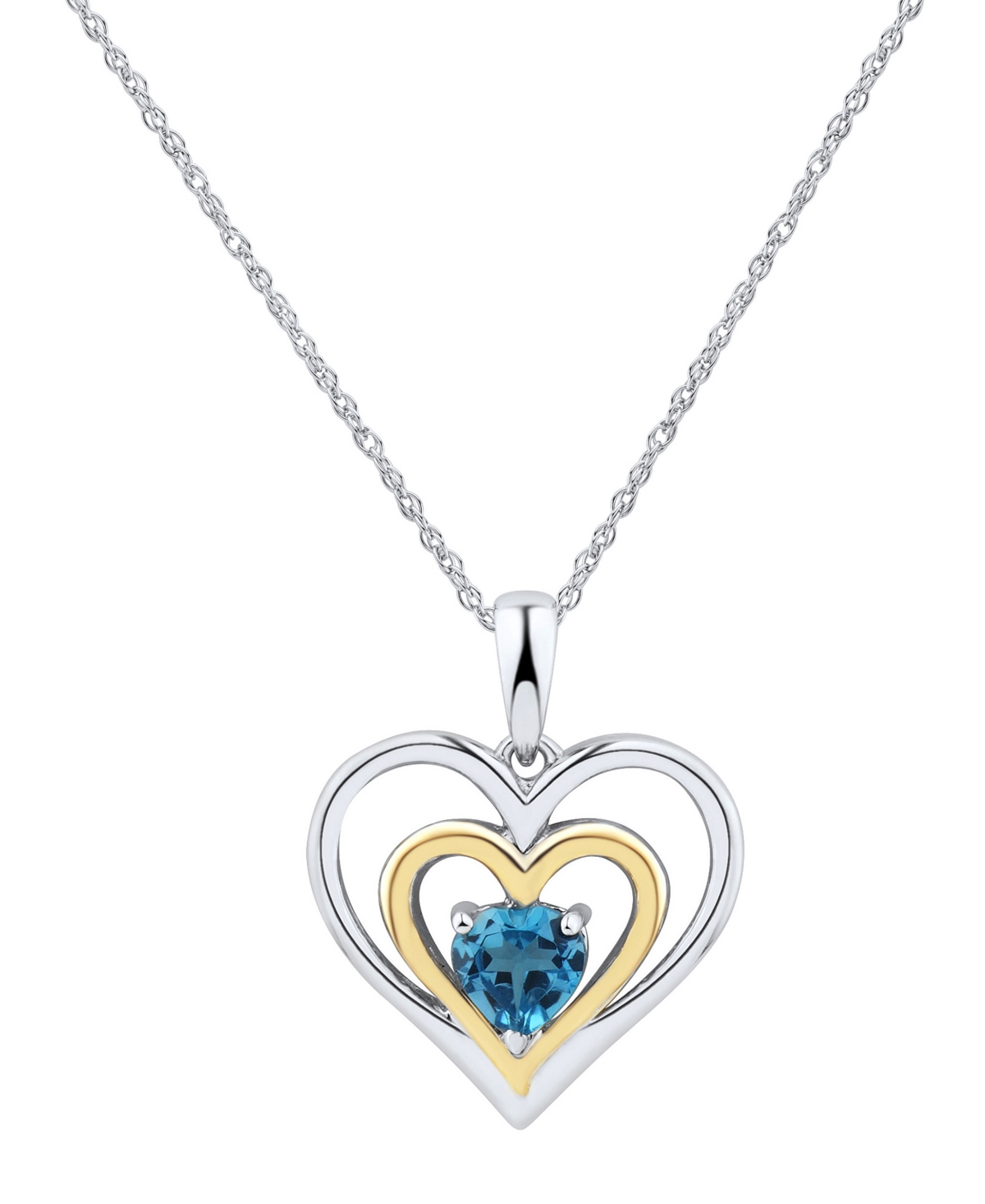 Macy's Swiss Blue Topaz Heart 18" Pendant Necklace (1/2 Ct. T.w.) In Sterling Silver And 14k Gold In Silver