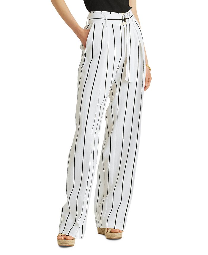 Lauren Ralph Lauren High-Rise Linen-Blend Pants - Macy's