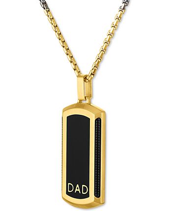 Macy's - Men's Dad Dog Tag 22" Pendant Necklace in Black & Gold-Tone Ion-Plated Stainless Steel