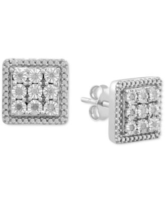 Diamond Cluster Stud Earrings (1/10 ct. t.w.) in Sterling Silver