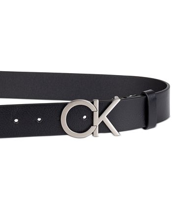 Calvin Klein Men's CK Monogram Plaque Buckle Belt - Black - XL