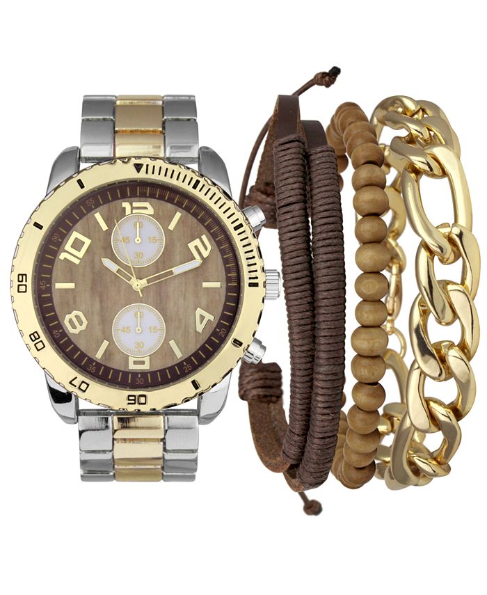 INC International Concepts Men s Two Tone Link Bracelet Watch 49mm