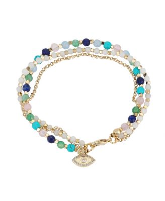 Unwritten - Gold Flash-Plated Genuine Stone Evil Eye Bracelet, 7.5"