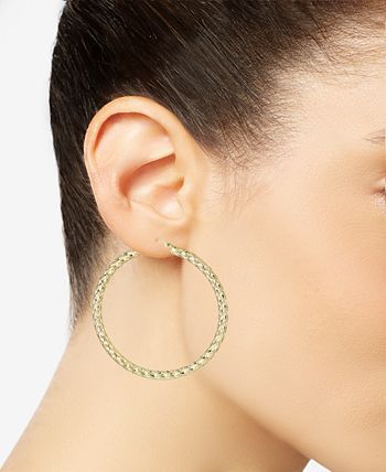 Italian Gold - Textured Medium Hoop Earrings in 14k Gold-Plated Sterling Silver, 2"