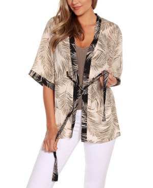 Belldini Black Label Palm Print Open Front Cardigan