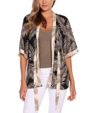 Belldini Black Label Palm Print Open Front Cardigan