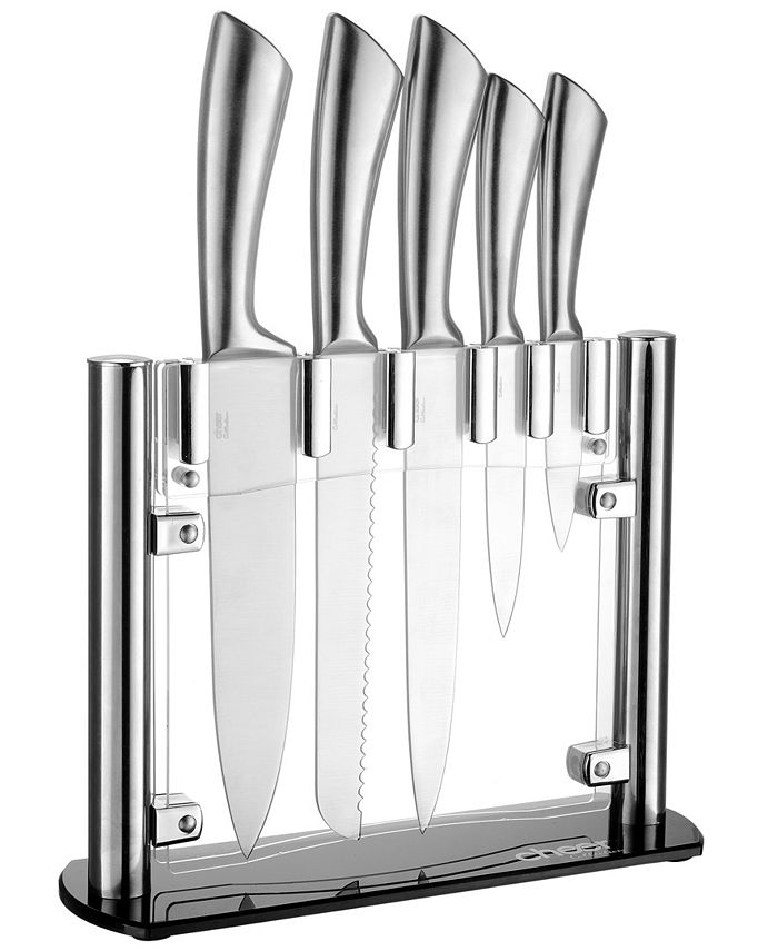 Kitchen Knife Set, 6 Pieces Stainless Steel Sharp Cooking Knife Set with  Acrylic Stand, Non-stick Coating White Flower Block Knife Set with Gift Box