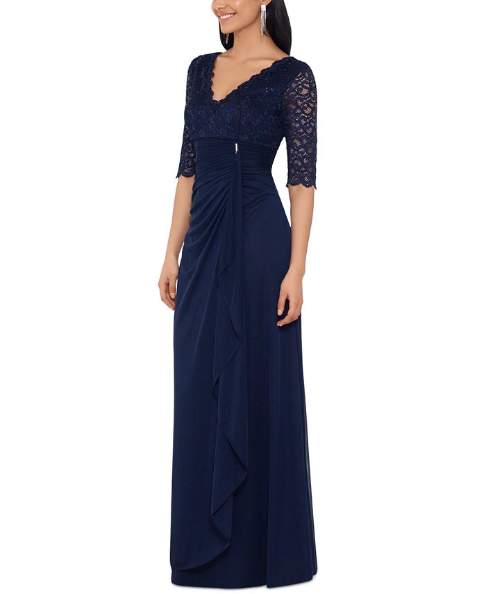 Betsy & Adam Petite V-Neck Lace-Bodice Gown - Macy's