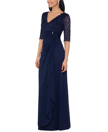 Betsy & Adam Women's Lace-Top Waterfall-Detail Gown & Reviews - Dresses ...