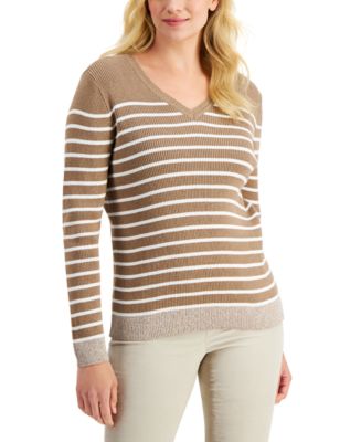 Karen Scott Petite Ribbed V-Neck Sweater, Created for Macy's & Reviews ...