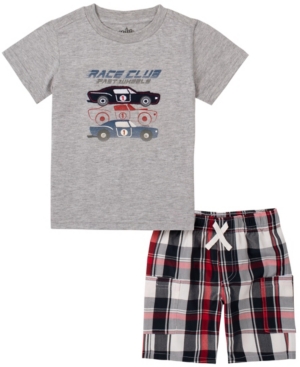 Kids Headquarters Toddler Boys 2-Piece Racer Motif Short Sleeve T-shirt and Plaid Shorts Set