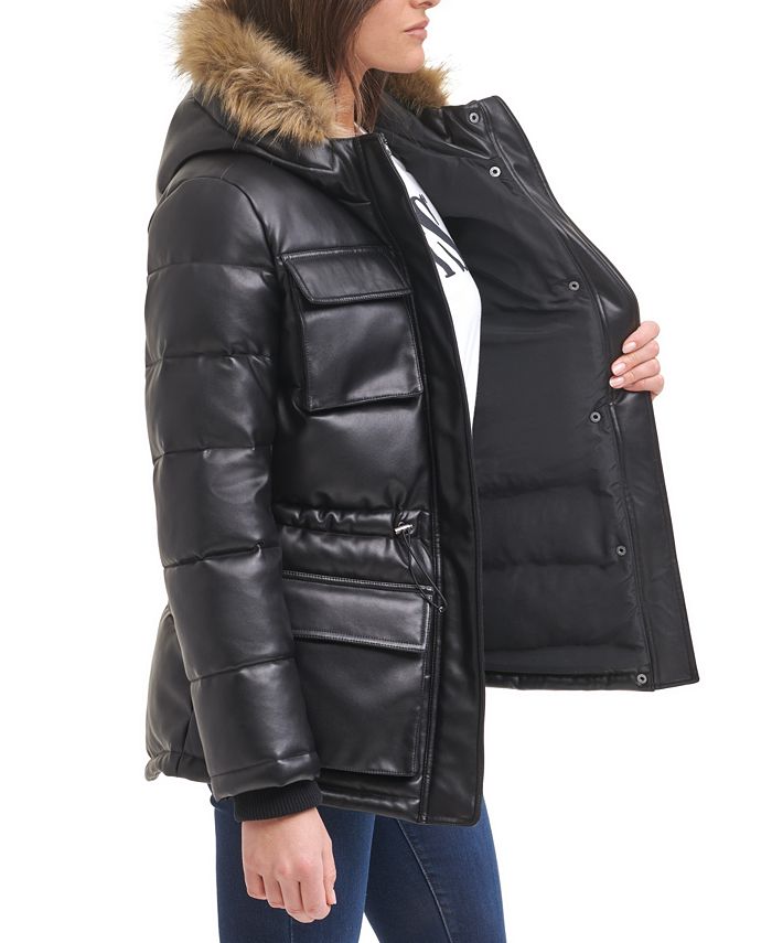Levi's Women's Hooded Faux-Leather Puffer Coat & Reviews - Coats ...
