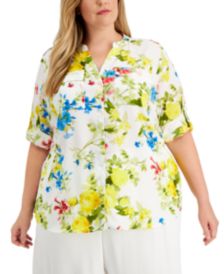 Plus Size Floral-Print Utility Top