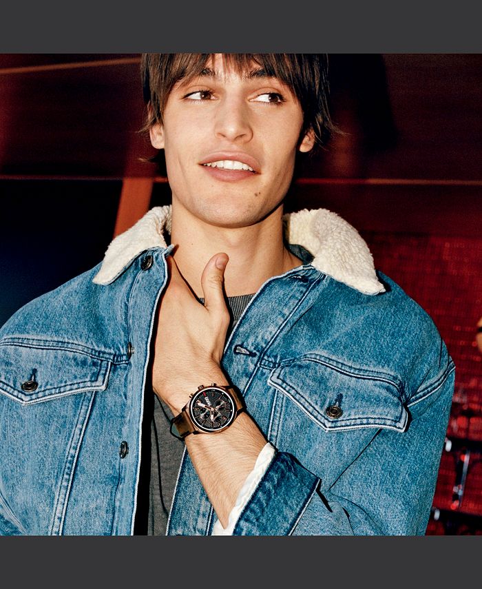HUGO Men's CHASE Brown Leather Strap Watch 46mm Macy's