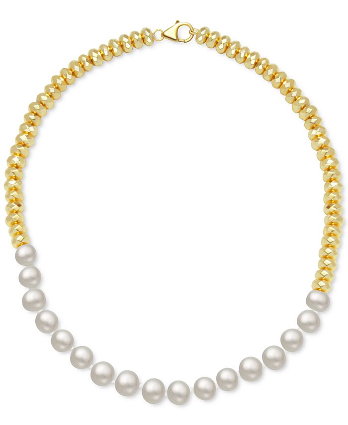 Macy's Cultured Freshwater Pearl (10mm) & Gold-Plated Hematite Bead 18 ...