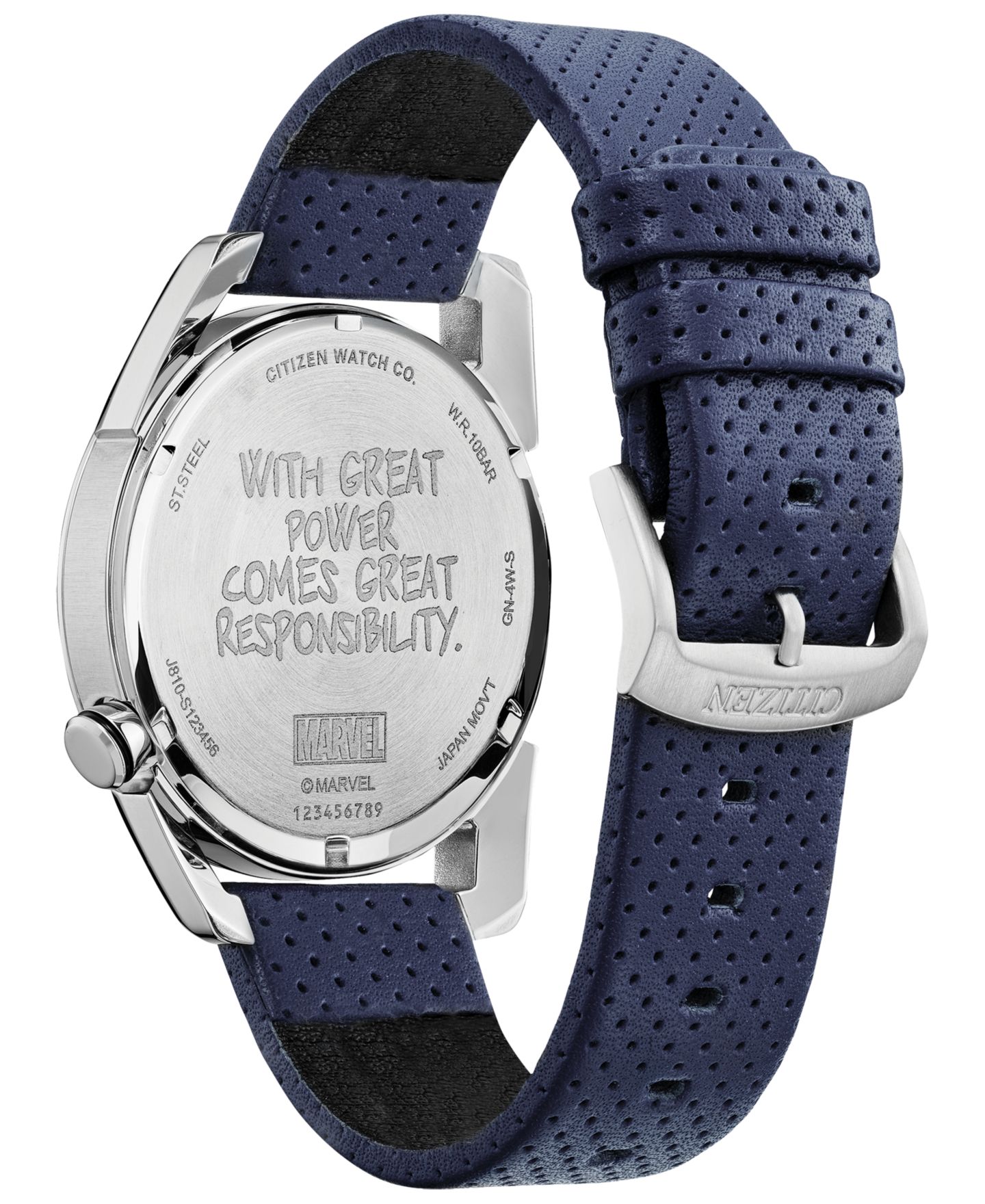 Мужские часы Citizen Spider-Man Blue Leather Strap Watch 42mm — фото 3