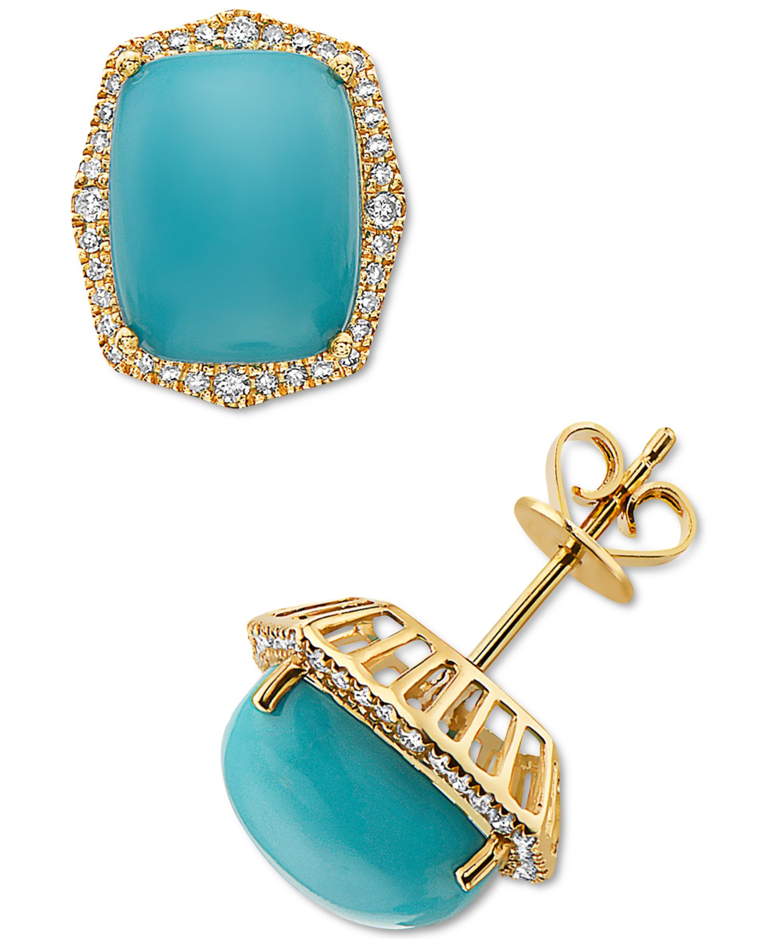 EFFY® Turquoise (10x8mm) & Diamond (1/4 ct. t.w.) Stud Earrings in 14k Gold