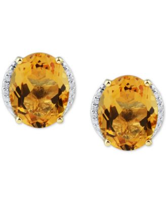 Citrine (3-1/5 ct. t.w.) & Diamond (1/20 ct. t.w.) Stud Earrings in 14k Gold (Also in Mystic Topaz)