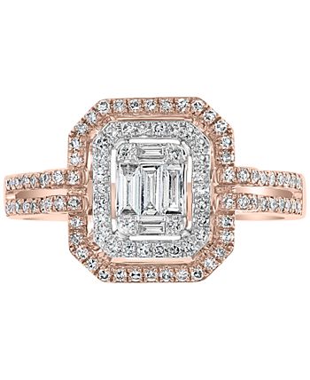 EFFY Collection - Diamond Baguette Halo Cluster Ring (3/8 ct. t.w.) in 14k Rose & White Gold