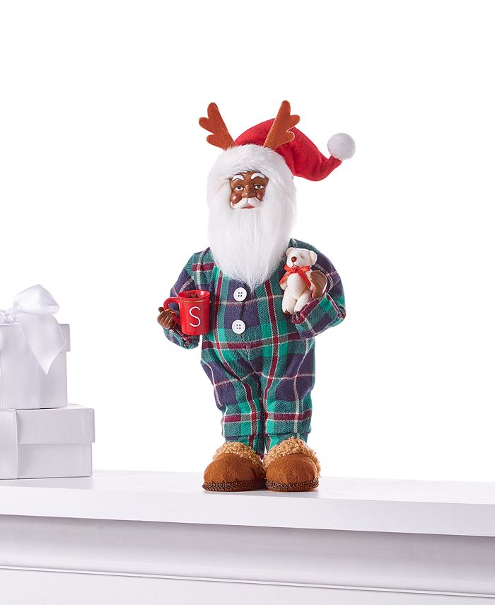 Holiday Lane Santas 12"h Fabric Standing AfricanAmerican Pajama Santa