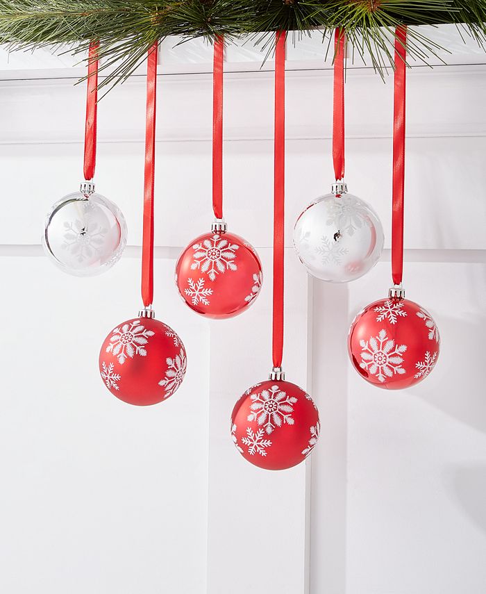Holiday Lane Christmas Cheer Set of 6 Shatterproof Decorated Red and