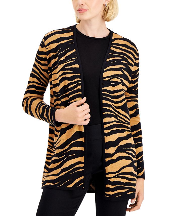 JM Collection Zebra-Print Long Open Cardigan, Created for Macy's - Macy's