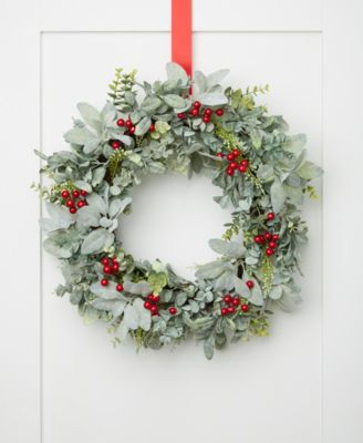 Martha Stewart Collection - Birds and Berries Floral & Berry Lamb's Ear Wreath
