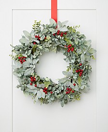 Holiday Lane Wreaths, Plastic Floral Berry Lambs Ear Wreath, Created for Macy's