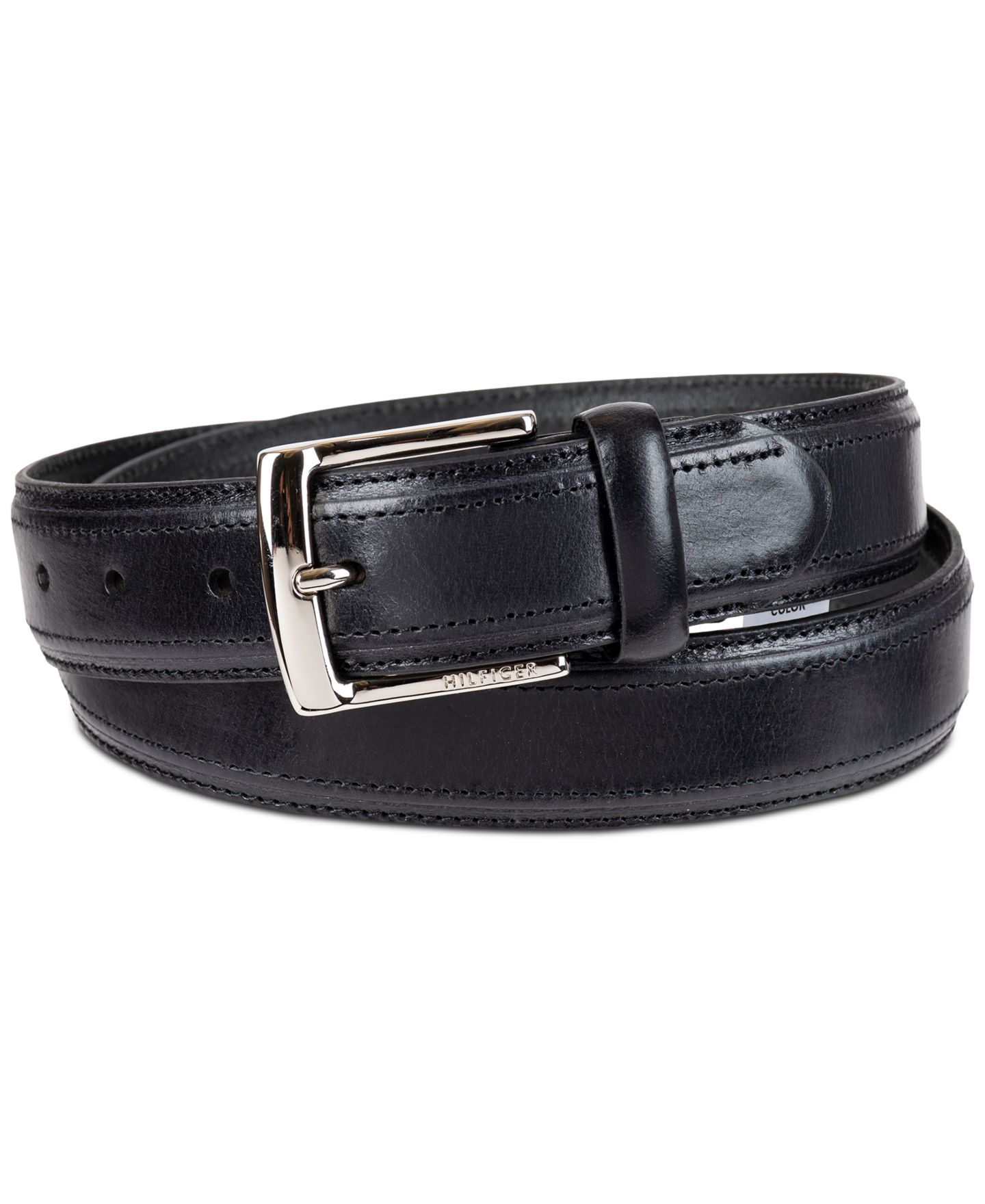 Мужской ремень Tommy Hilfiger 35MM Stitched Classic Dress Leather Belt, цвет: Чёрный — фото 1