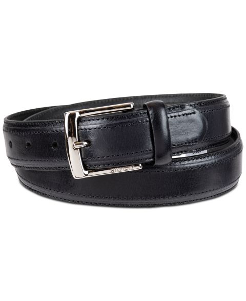 Мужской ремень Tommy Hilfiger 35MM Stitched Classic Dress Leather Belt, цвет: Чёрный