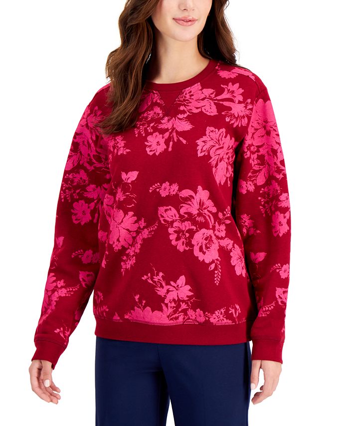 Karen Scott Petite Bountiful Blooms Fleece Sweatshirt, Created for Macy
