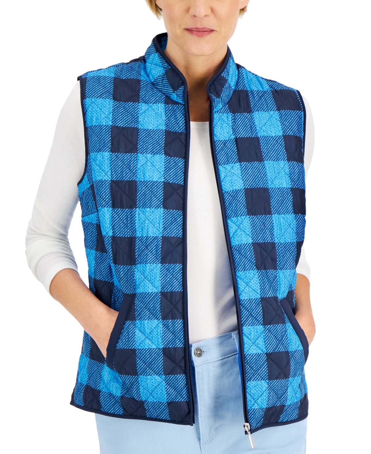 Karen Scott Buffalo Check Puffer Vest Created for Macy s New Red Amore Smart Closet