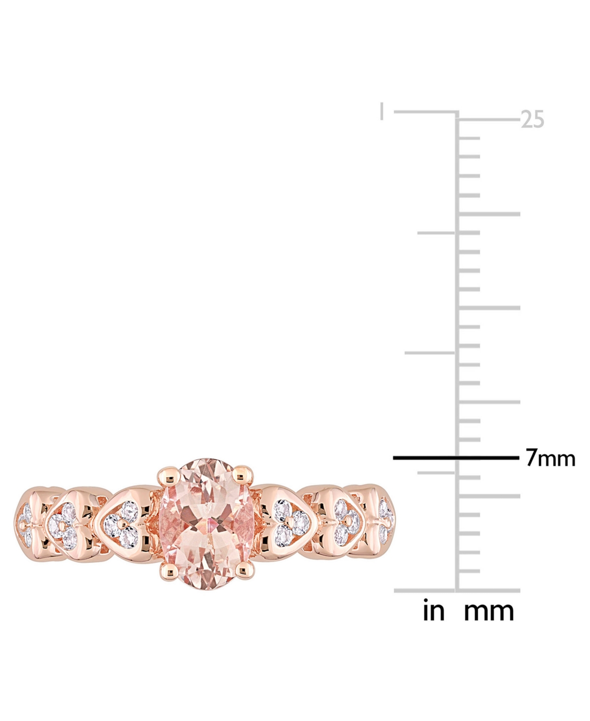 (3/4 ct. t.w.) and White Topaz (1/6 ct. t.w.) Rose Gold Plated Silver, Oval Heart Ring - Morganite