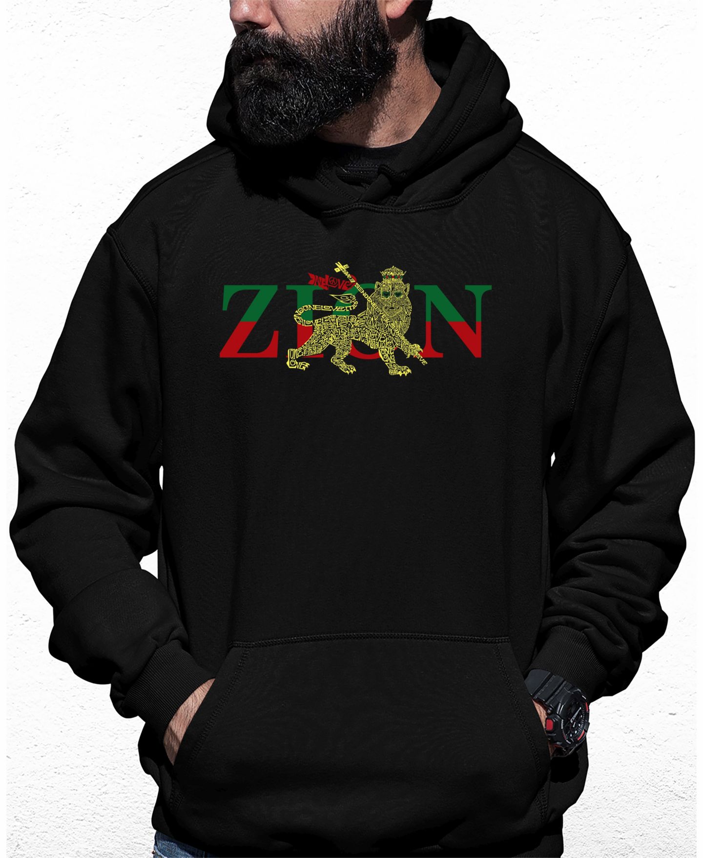 Мужское худи LA Pop Art Zion - One Love Word Art Hooded, цвет: Чёрный — фото 1