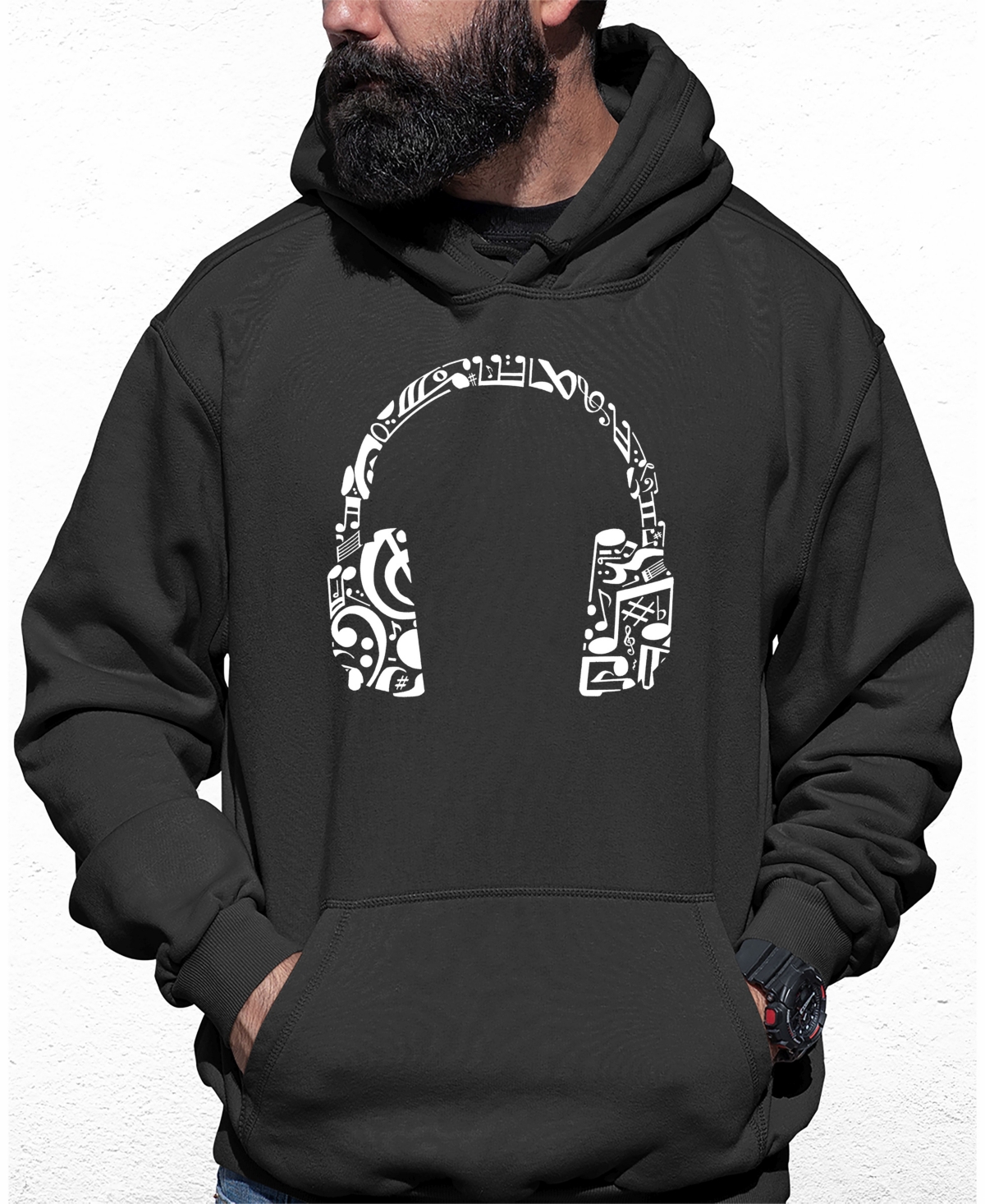 Men's Music Note Headphones Word Art Hooded Sweatshirt