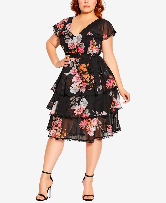 City Chic Trendy Plus Size Floral-Print Crush Dress - Macy's