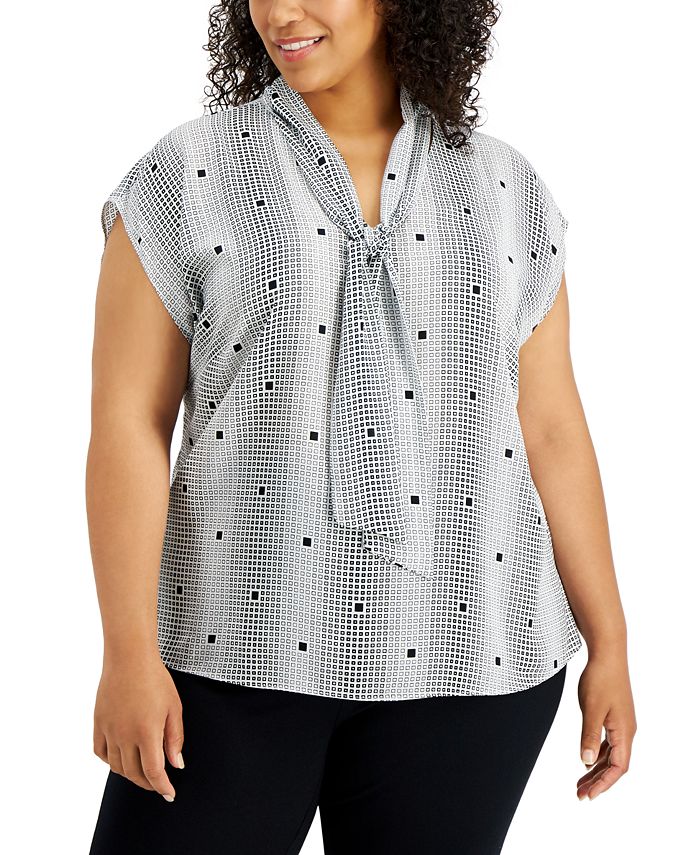 Alfani Plus Size TieNeck Blouse, Created for Macy's Macy's