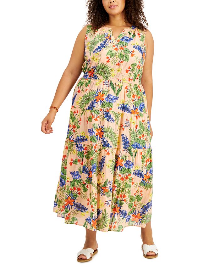 Style & Co Plus Size Printed Cotton Maxi Dress, Created for Macy's - Macy's
