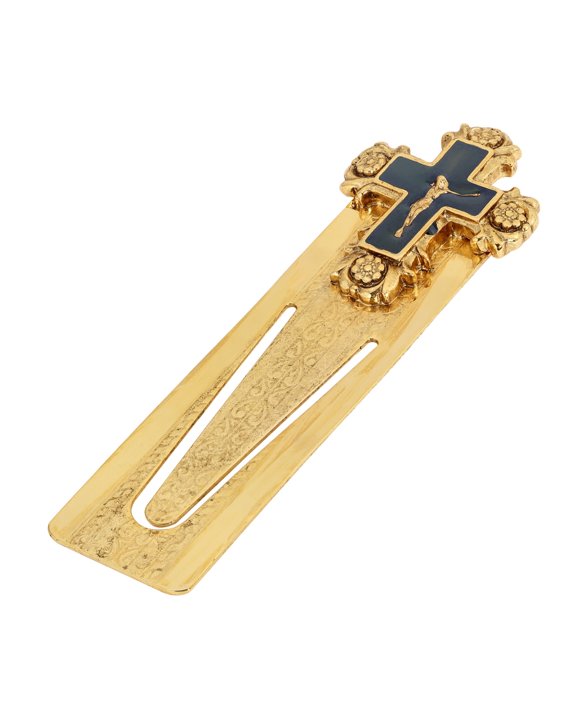 Symbols Of Faith 14k Gold-dipped And Blue Enamel Crucifix Small Bookmark In Gold-tone
