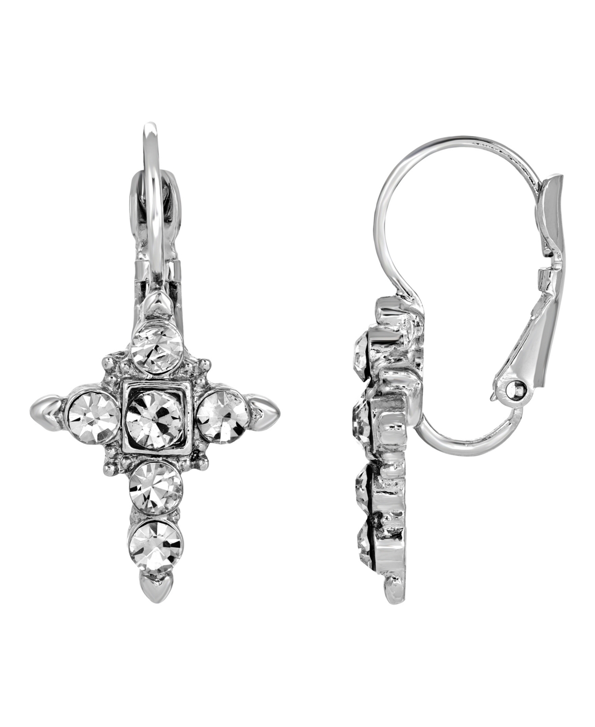 Silver-Tone Crystal Cross Earrings - White