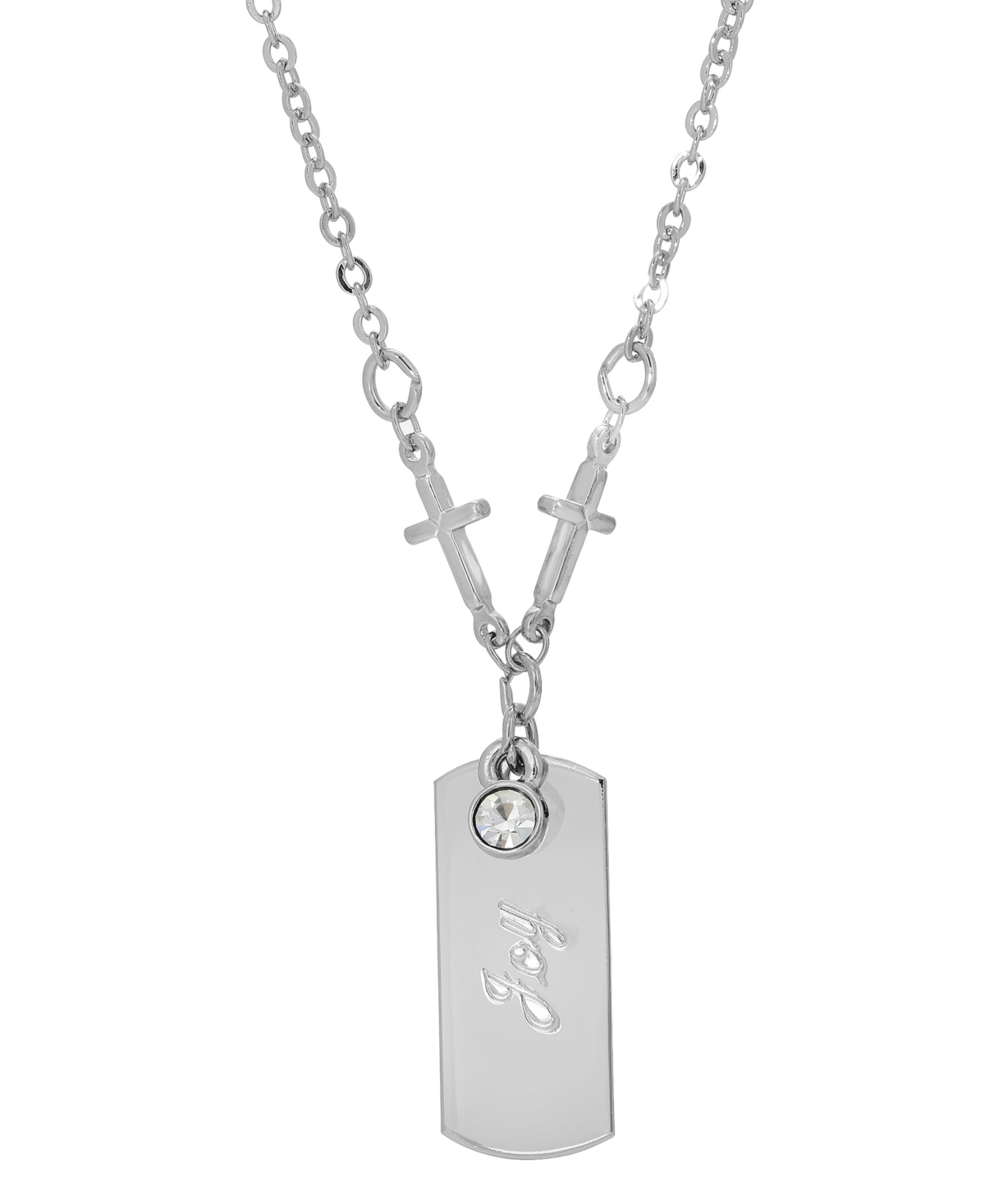 Silver-Tone Crystal Cross Chain Joy Necklace - White