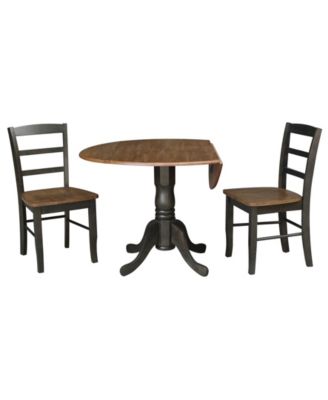 42" Dual Drop Leaf Pedestal Dining Table with 2 Madrid Ladderback Chairs, 3 Piece Dining Set