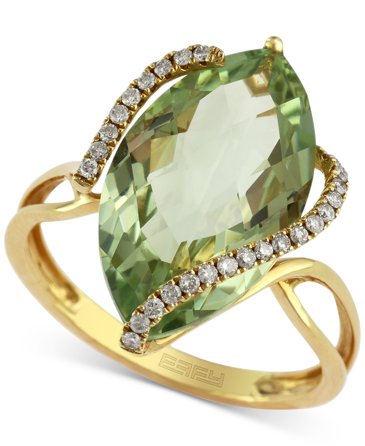 Effy Collection Sunset By Effy Marquise-cut Lemon Quartz (6-7/8 Ct. T.w.) And Diamond (1/8 Ct. T.w.) Wrap Ring In 14 In Green Quartz
