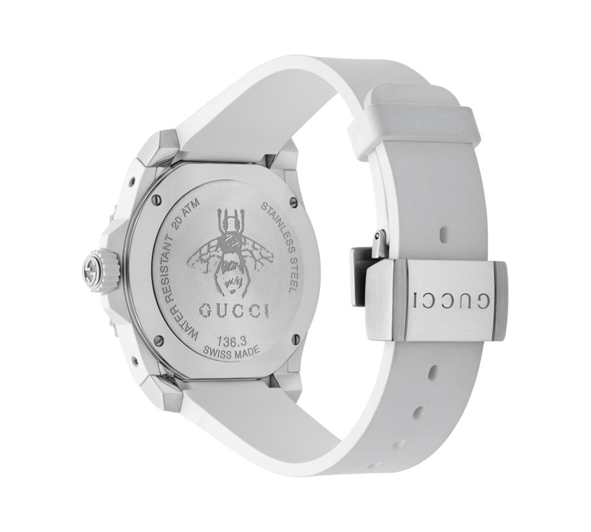 Shop Gucci Men's Swiss Dive White Rubber Strap Watch 40mm