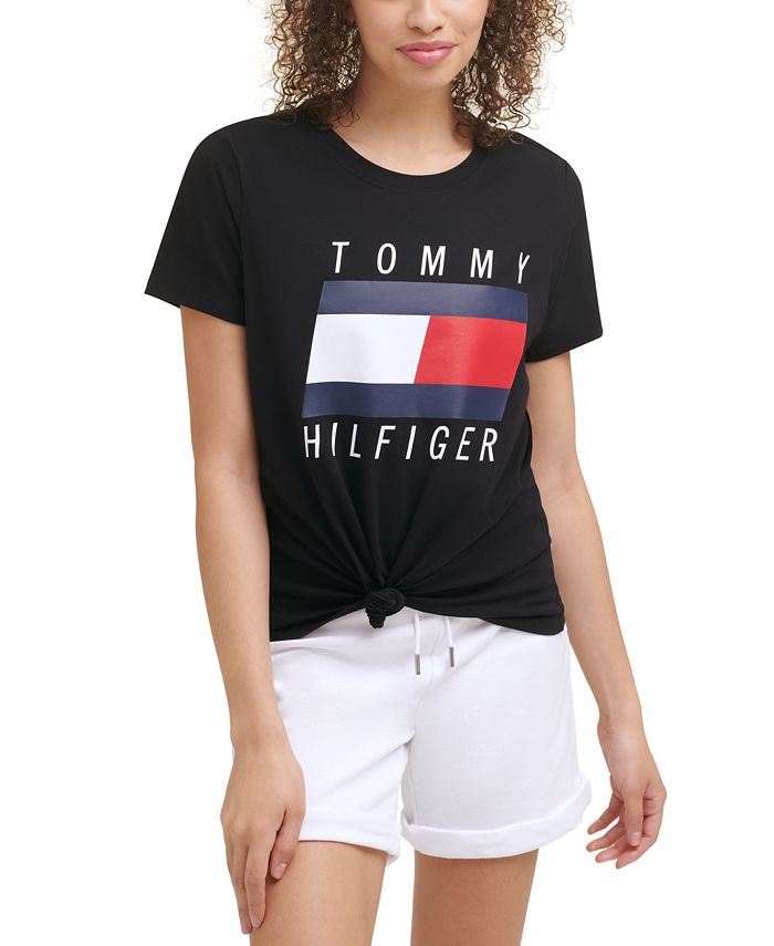 Hertogin straf Bedenken Tommy Hilfiger Tie-Front Logo T-Shirt & Reviews - Activewear - Women -  Macy's