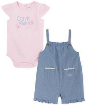 Calvin Klein Baby Girls 2-Pc Bodysuit & Polka-Dot Chambray Sunsuit