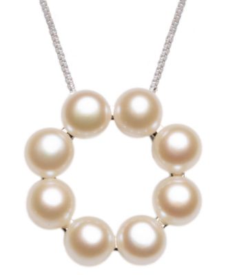 Macy's - Cultured Freshwater Pearl (5-6mm) Circle 18" Pendant Necklace in Sterling Silver