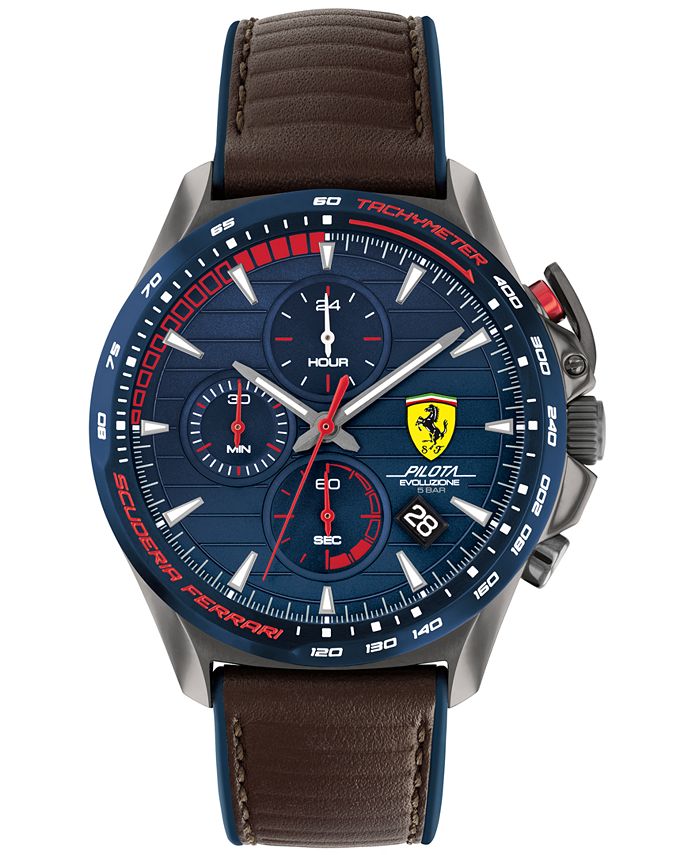 Ferrari Men's Chronograph Pilota Evo Brown Leather Strap Watch 44mm
